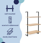 happimess MSH1000B Madera 40.55" Classic Industrial 3-Shelf Wood Wall-Mounted Open Ladder Bookcase with Metal Frame, Light Oak/Black