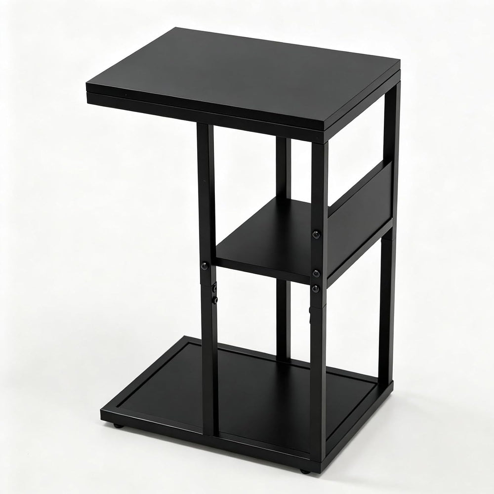 King Oasis 3-Tier Black Metal Side Table - Industrial End Table & Nightst...