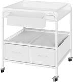 MAHANCRIS Kitchen Island with Storage, 3-Tier Microwave Stand with Wheels | Kitchen Rolling Cart, Kitchen Utility Storage Cart for Coffee Bar, Laundry Room, Office, 31.5 x 23.6 x 42.1 Inches, White