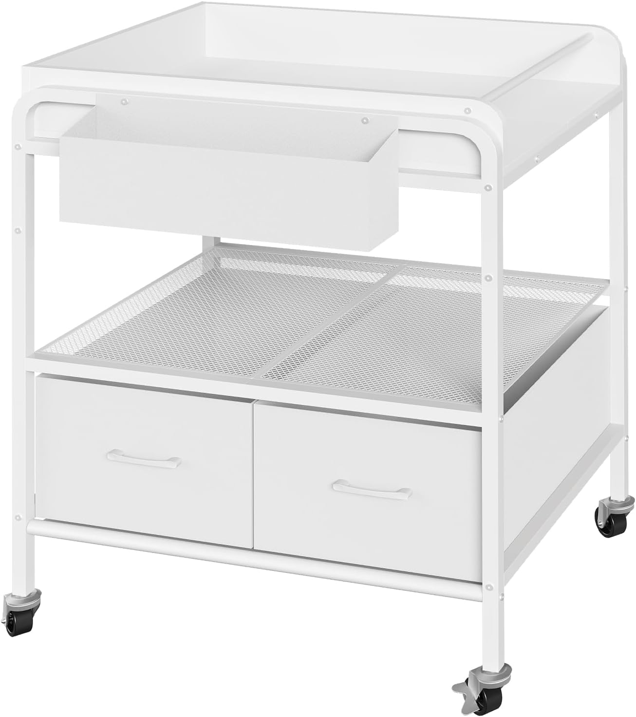 MAHANCRIS Kitchen Island with Storage, 3-Tier Microwave Stand with Wheels | Kitchen Rolling Cart, Kitchen Utility Storage Cart for Coffee Bar, Laundry Room, Office, 31.5 x 23.6 x 42.1 Inches, White