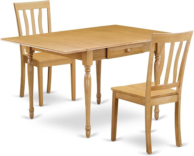 East West Furniture MZAN3-OAK-W 3 Piece Dining Table Set for Small Spaces Contains a Rectangle Dining Room Table with Dropleaf and 2 Wood Seat Chairs, 36x54 Inch, Oak