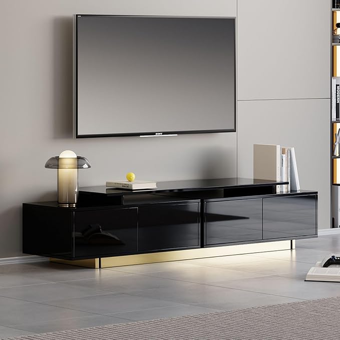 homary Extendable TV Stand, Modern Entertainment Center with Drawers, Adjustable Length Media Console for Living Room Bedroom (Black)
