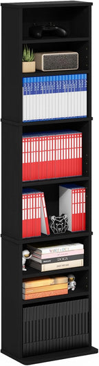 Furinno Jaya DVD Shelf, 9-Shelf Tall Narrow CD Rack, Media Shelf with Adjustable Shelves, DVD Storage Cabinets for CD Blueray Game Disc, Easy Assembly, for Living Room, Home Office, Americano