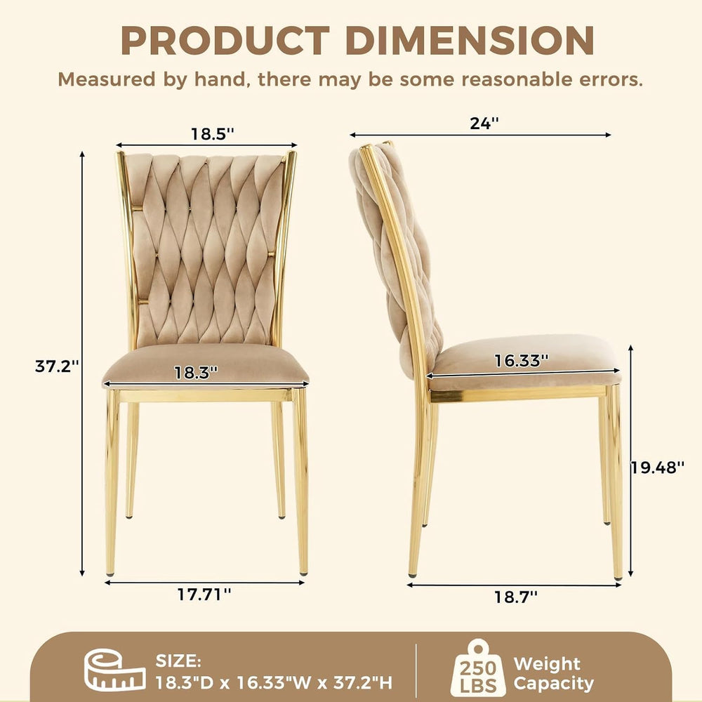 Modern Brown Velvet Dining Chairs Set of 4 with Woven High Back | Upholstered...