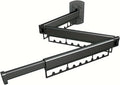 Wall Mounted Drying Rack, 220LB Capacity Tri-Fold Aluminum Clothes Airer, 180° Swivel Space Saving Laundry Rack for Indoor Outdoor Use in Bathroom, Balcony, Kitchen (Black)