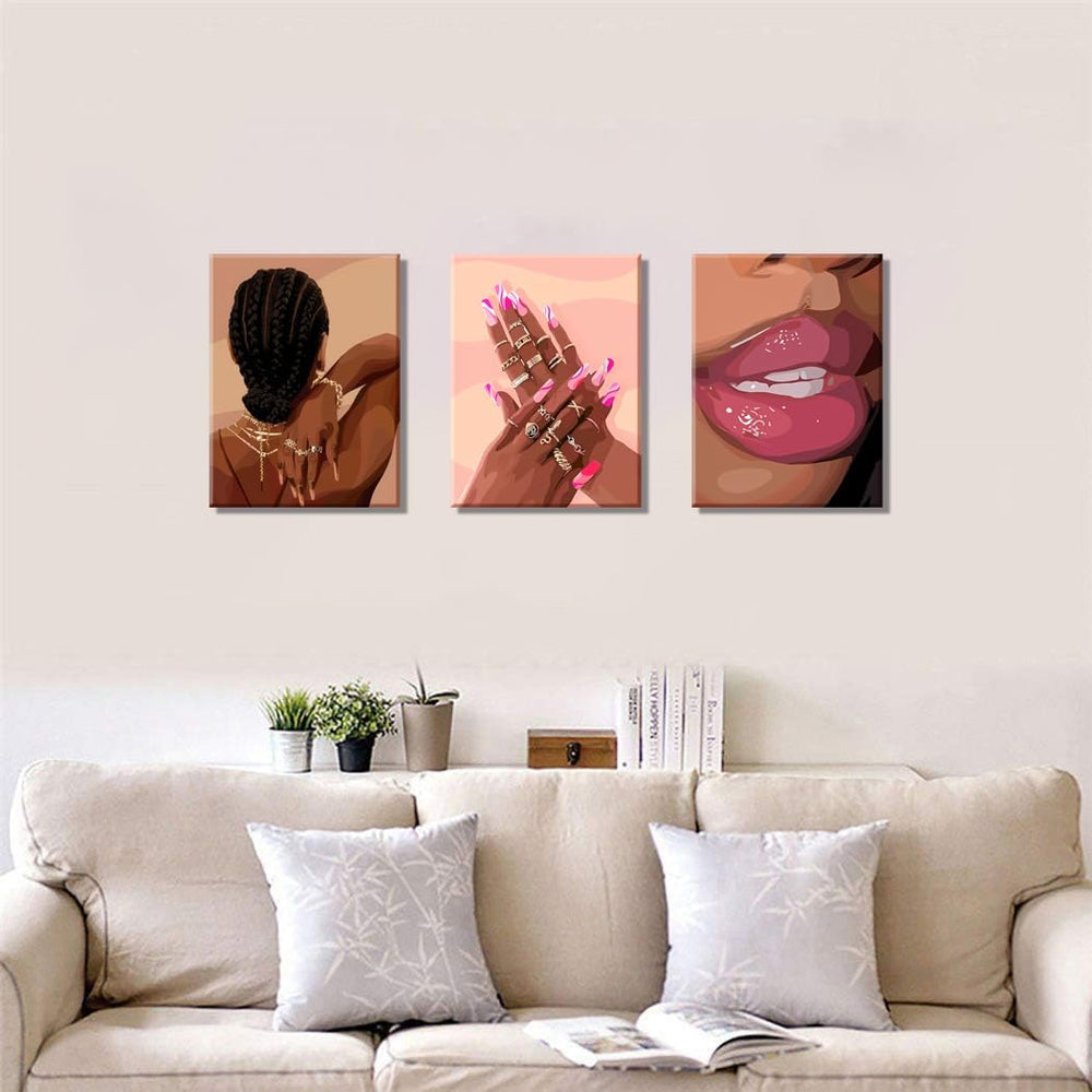Black Girl Pink Wall Art Set of 3 African American Black Women Canvas Posters...