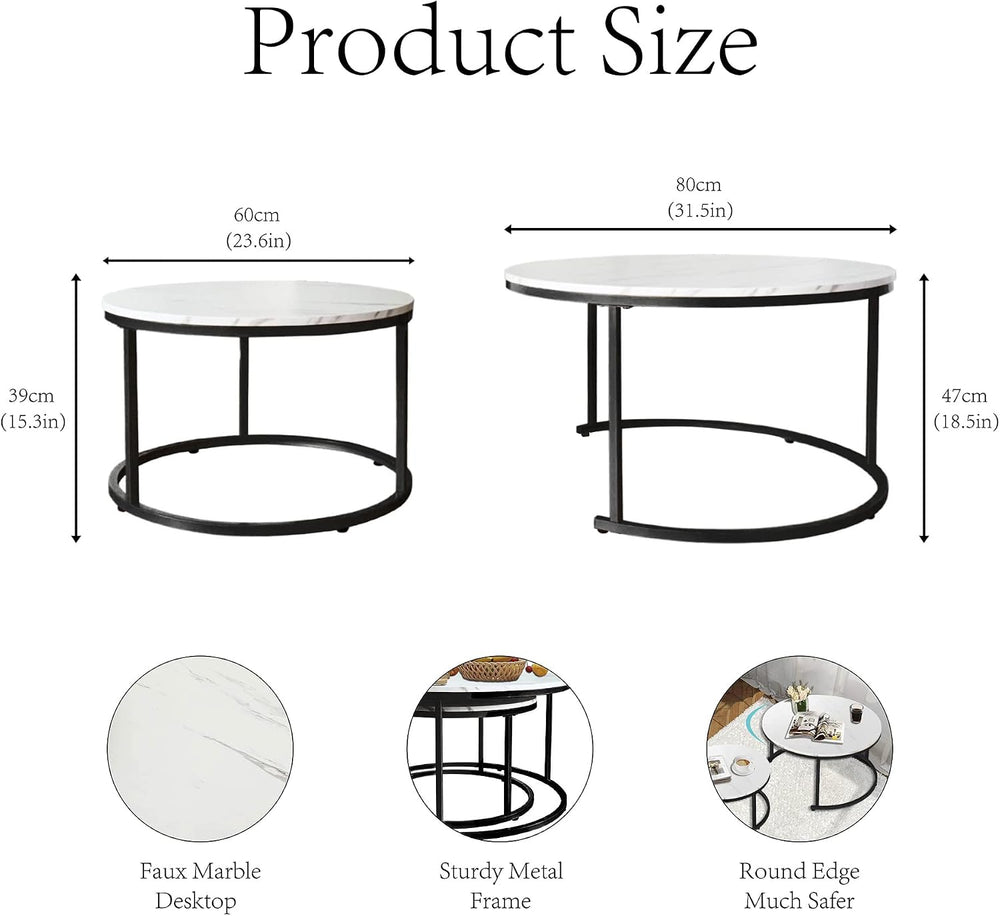 AT-VALY Nesting Table Set of 2,Round Coffee Table,End Side Table with Sturdy ...