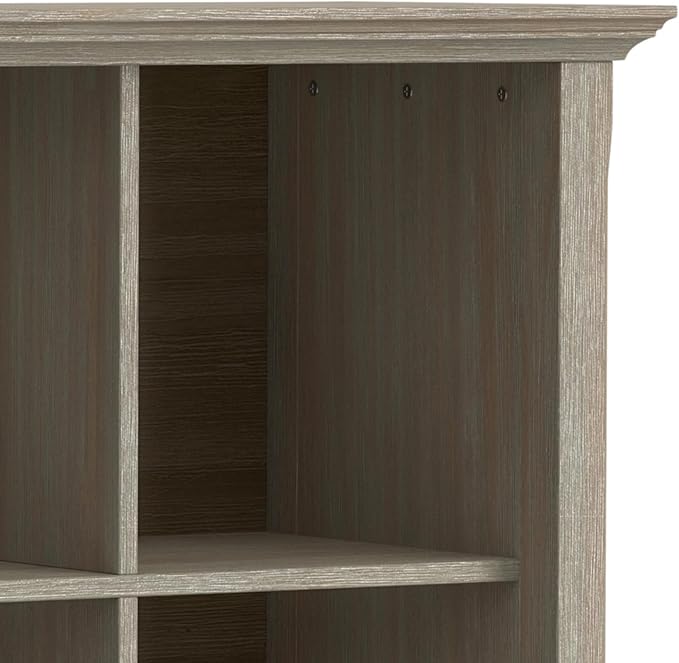 SIMPLIHOME Acadian Console Table - 57 Inch Wide Solid Wood 8-Cube Storage Sofa Table in Distressed Grey, Transitional Storage Unit for Living Room or Bedroom with Grooved Side Panels and Tapered Legs