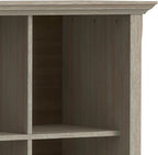 SIMPLIHOME Acadian Console Table - 57 Inch Wide Solid Wood 8-Cube Storage Sofa Table in Distressed Grey, Transitional Storage Unit for Living Room or Bedroom with Grooved Side Panels and Tapered Legs