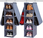 Hanging Shoe Organizer for Closet Footwear Boots Storage Shelf | Hang Closet Organization Storing Shelves Rack Display Shoes Boots Clothes 10-Shelf 4 Pockets Space Saver Oxford Cloth 2 Pack