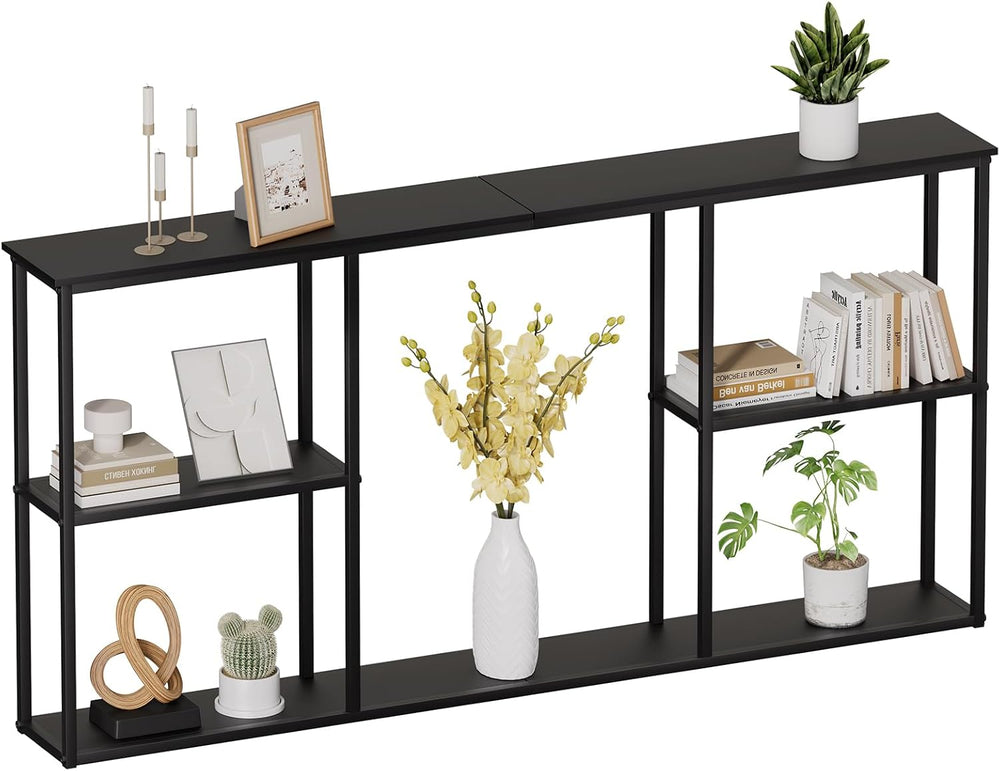 WOHOMO 63 in Entryway Table Modern Sofa Table with Shelves Black