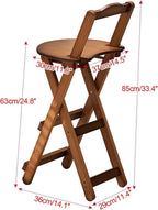 Folding Chairs Bamboo Bar Stools Set of 2, Kitchen Counter Height Stools with Backrest and Footrest,(Brown,Medium)