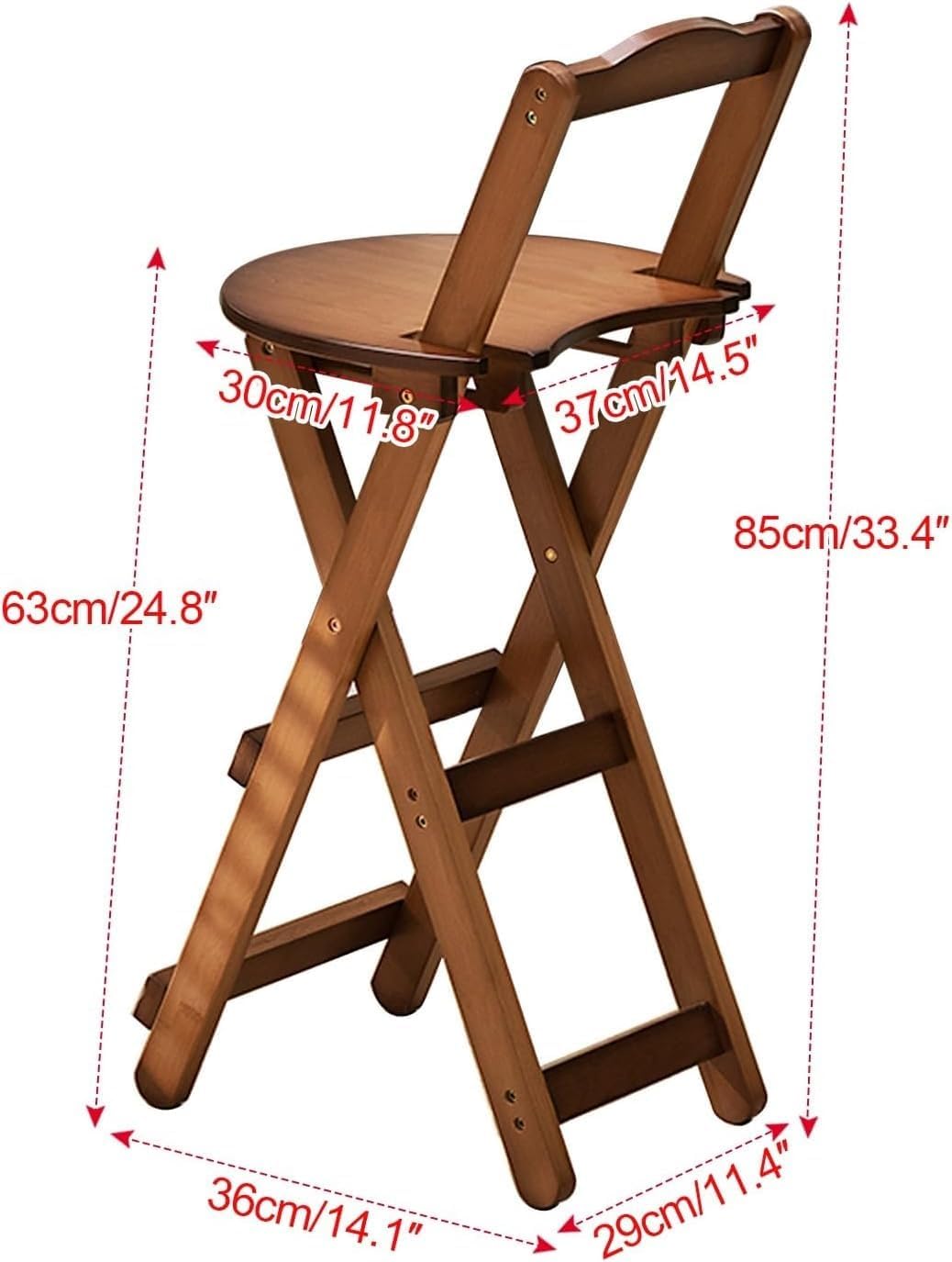 Folding Chairs Bamboo Bar Stools Set of 2, Kitchen Counter Height Stools with Backrest and Footrest,(Brown,Medium)