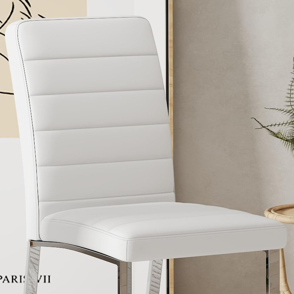 Modern Dining Chairs Set of 4, White Faux Leather Kitchen Chairs, Upholstered...