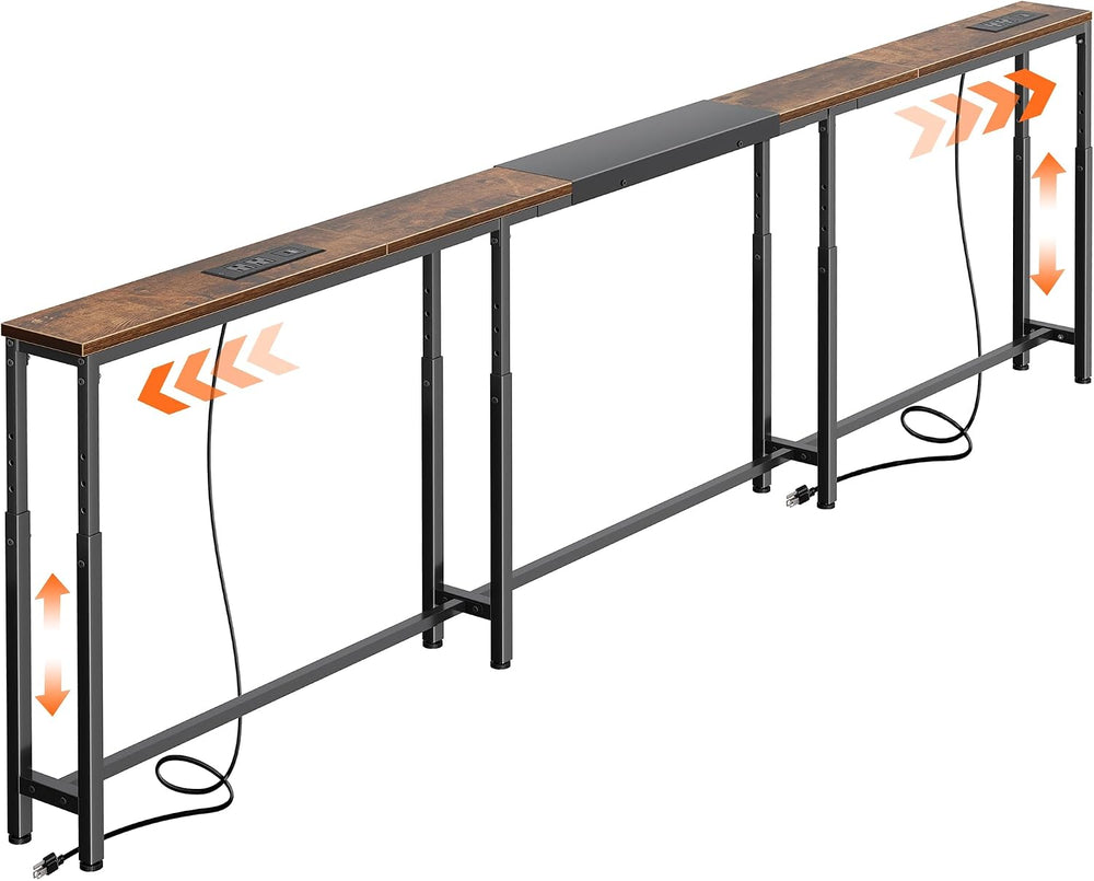 Huuger Narrow Console Table with Power Outlets & USB-C, Rustic Brown | 23...