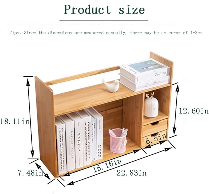 Bamboo Desktop Bookshelf, Small Bookcase for Students on The Desk, Simple Office Desk Bookshelf Organizer, Natural Bamboo Desktop Organizer,Ideal Gift for Family & Friends22.83x7.48x18.11in