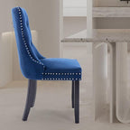 Velvet Upholstered Dining Chairs Set of 4, Modern Style Kitchen Side Chairs with Nailhead Trim and Wood Legs,Metal Pulling Ring for Dining Room Living Room(Blue,Set of 4)