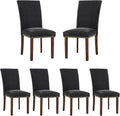 COLAMY Upholstered Parsons Dining Chairs Set of 6, Fabric Dining Room Kitchen Side Chair with Nailhead Trim and Wood Legs - F-Black
