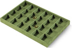 Velvet Stackable Jewelry Display Tray, 24 Grid Earring Ring Storage Tray, Drawer Divider Jewelry Accessories Organizer Plate (Olive Green)