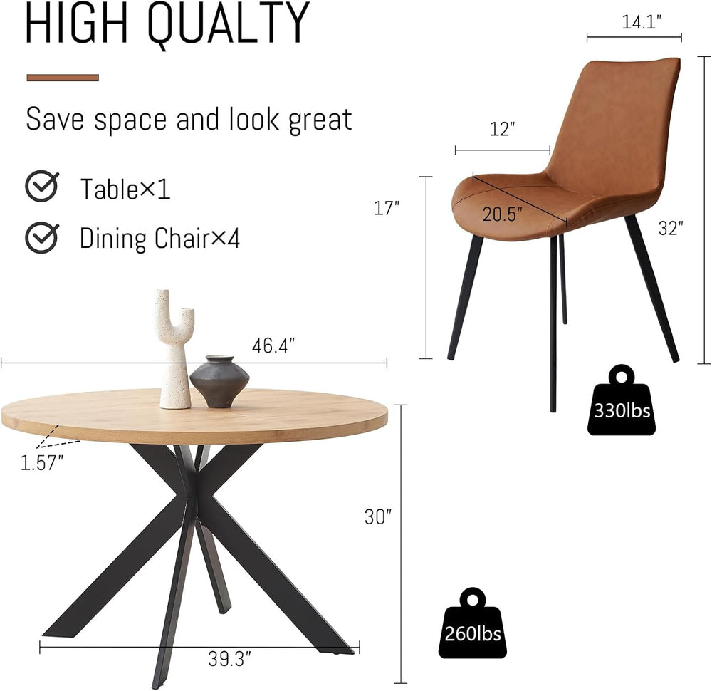 Zerifevni 46.4" Round Dining Table Set, Mid Century Modern Round Dining ...