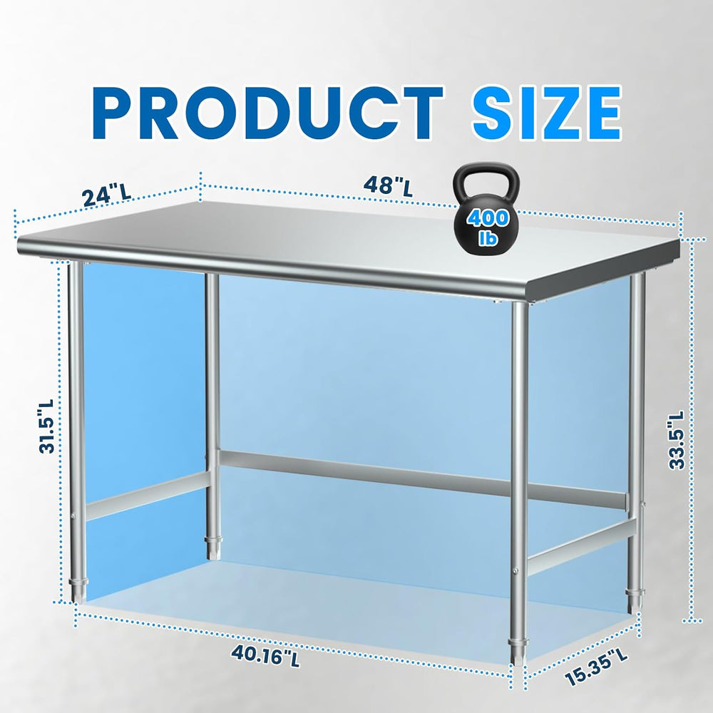 Treshin Open Base Stainless Steel Table 24" X 48" | Commercial Heav...