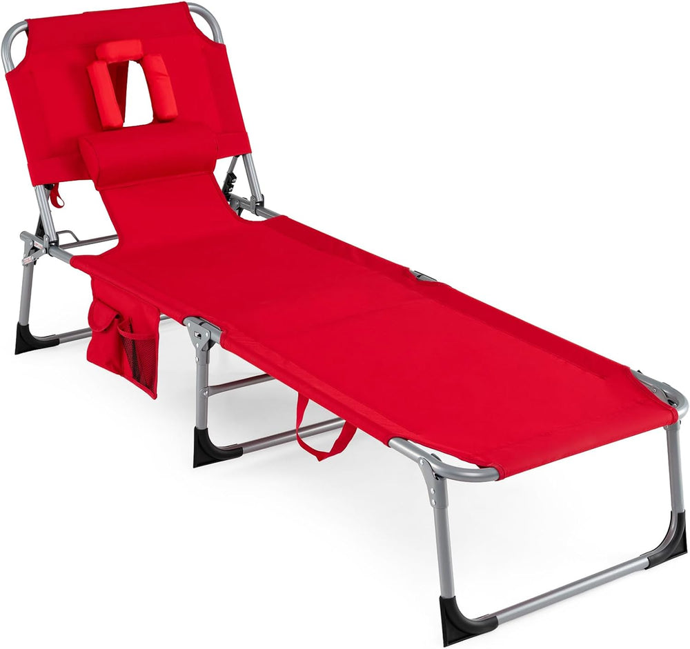 COSTWAY Tanning Chair with Face Hole, Folding Beach Lounge Chair with 4-Posit...