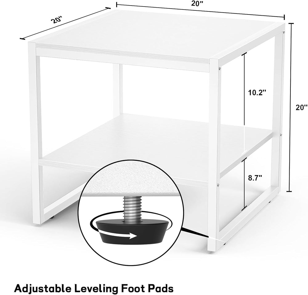 Homieasy End Table, 20 Inch Square Side Table, Mini Fridge Stand, White | 2-T...