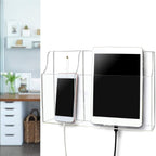 Clear Wall Tablet Holder Acrylic Wall Mounted Phone Holder for iPad, Remote Control Holder Laptop Stand for eReader Storage Caddy with Charging Holes for Kindle iPhone