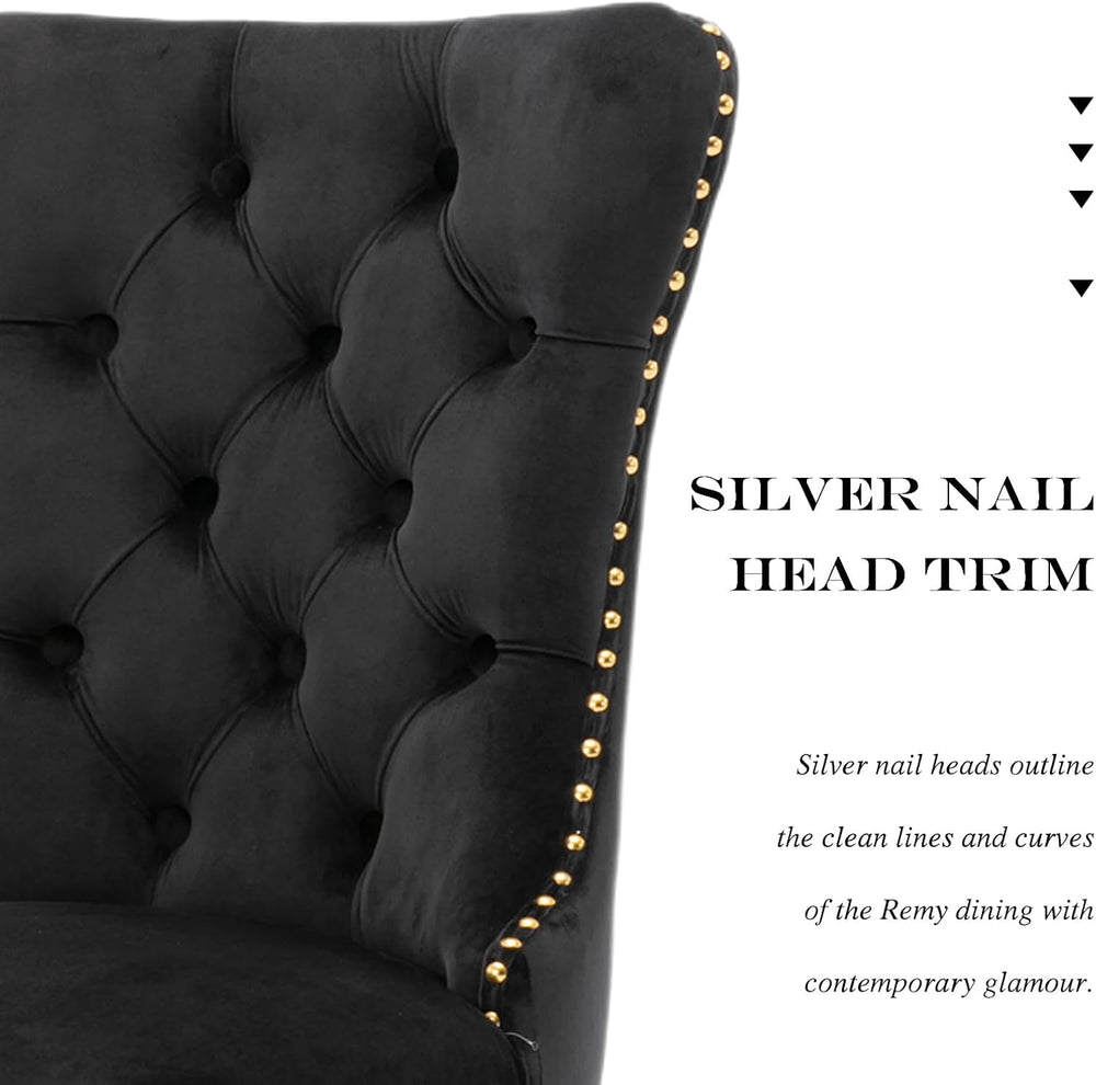 Velvet Dining Chair Set of 2,Upholstered Tufted Dining Room Chair with Nailhe...