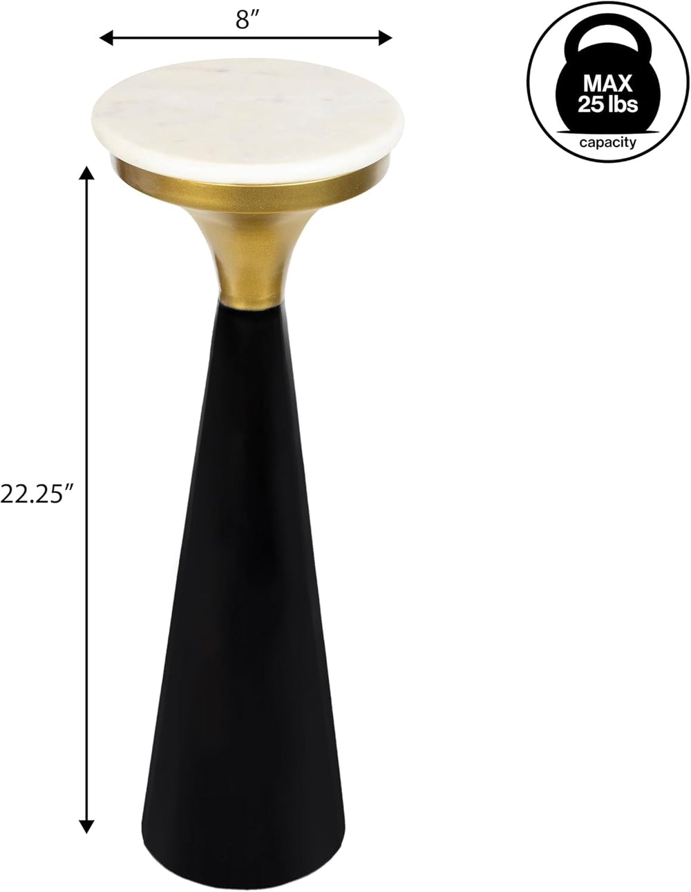 JONATHAN Y Oliver 8" Round Marble Pedestal Drink Table, Black/White/Gold...