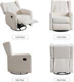 CANMOV Swivel Rocker Recliner Chair, Nursery Glider Chair, Nursery Rocking Chairs, Manual Reclining Chair, White