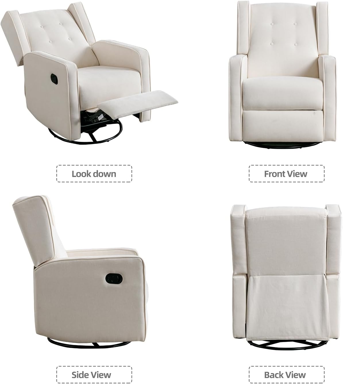 CANMOV Swivel Rocker Recliner Chair, Nursery Glider Chair, Nursery Rocking Chairs, Manual Reclining Chair, White
