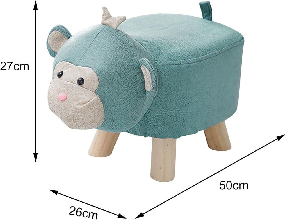 Wooden Animal Footstool Ottoman for Home Decor, Blue Monkey