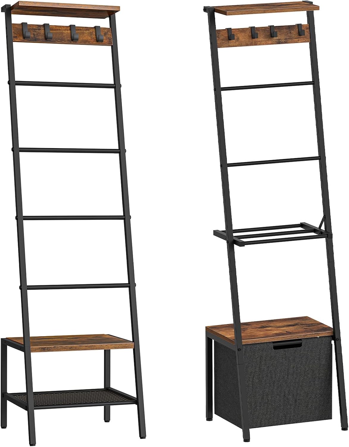 HOOBRO Blanket Ladder Bundle, 63.4" H Decorative Ladder Shelf with Hooks, Towel Rack with 1 Fabric Drawer, BF13CJ01-BF92CJ01