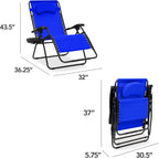 Best Choice Products Oversized Zero Gravity Chair, Folding Outdoor Patio Lounge Recliner w/Cup Holder Accessory Tray, Pillow - Cobalt Blue