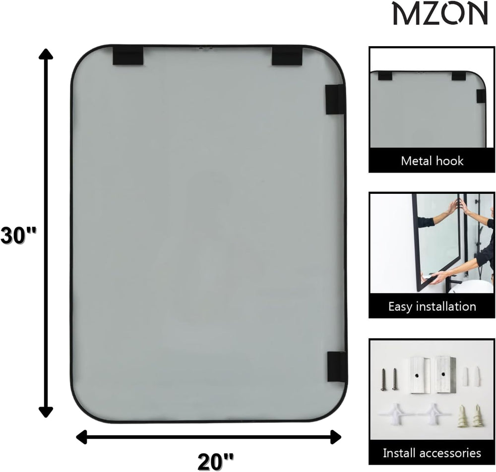 MZON 20x30 Inch Matte Black Bathroom Mirror, Rectangle Wall Mirror for Bathro...