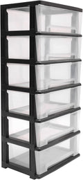 6 Clear Drawer Storage Organizer Rolling Cart,Heavy-Duty Storage Tower Plastic Cart Organizer for Closet,Living Room,Hallway, Dormitory (Black)