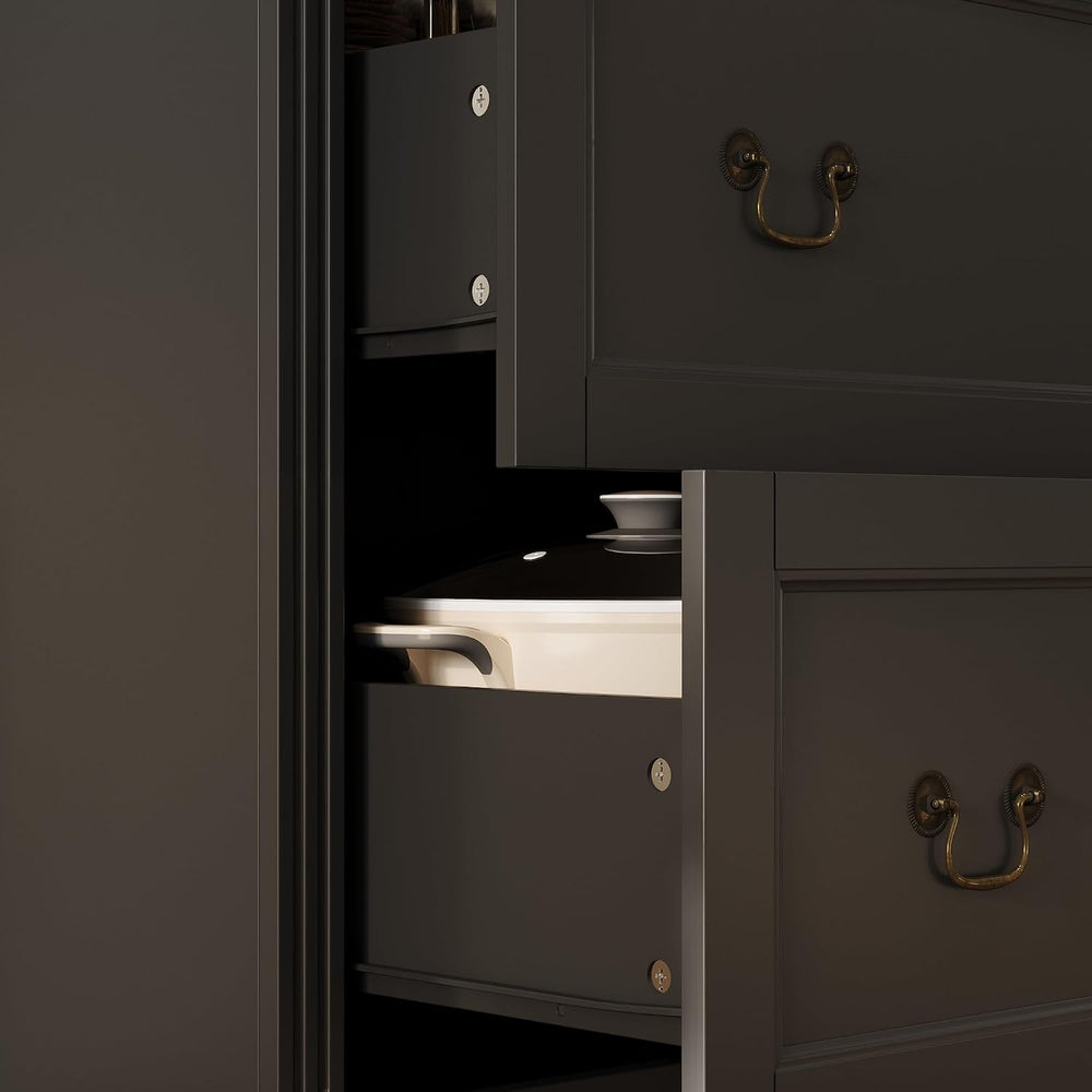 AGOTENI 47.2" W Pantry Cabinet with Glass Doors & 4 Drawers, Wooden ...