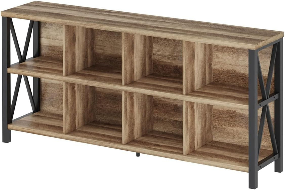 FATORRI 8 Cube Storage Organizer Bookshelf, 62 Inch Rustic Wood Horizontal Bo...