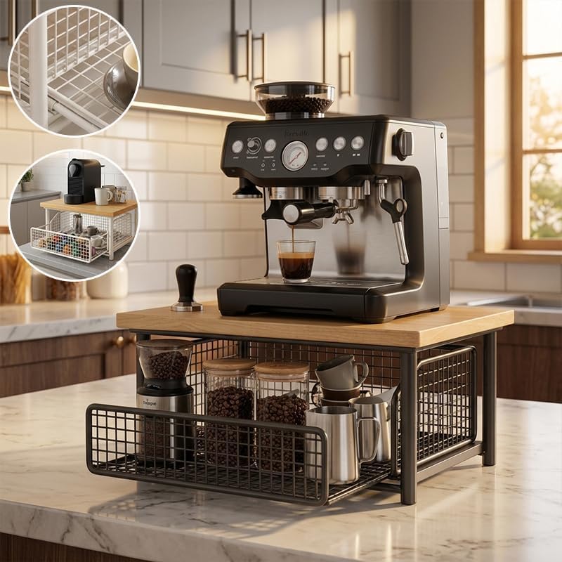 Desktop drawer-style storage rack with wooden top—suitable for kitchens, offi...