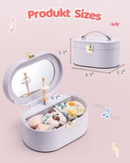 VLANDO Musical Jewelry Box for Girls, Oval Design with Spinning Ballerina | Large Compartment for Daily Treasures, Plays Canon Melody, Built-In Mirror and Soft Portable Handle, Birthday Christmas Gift