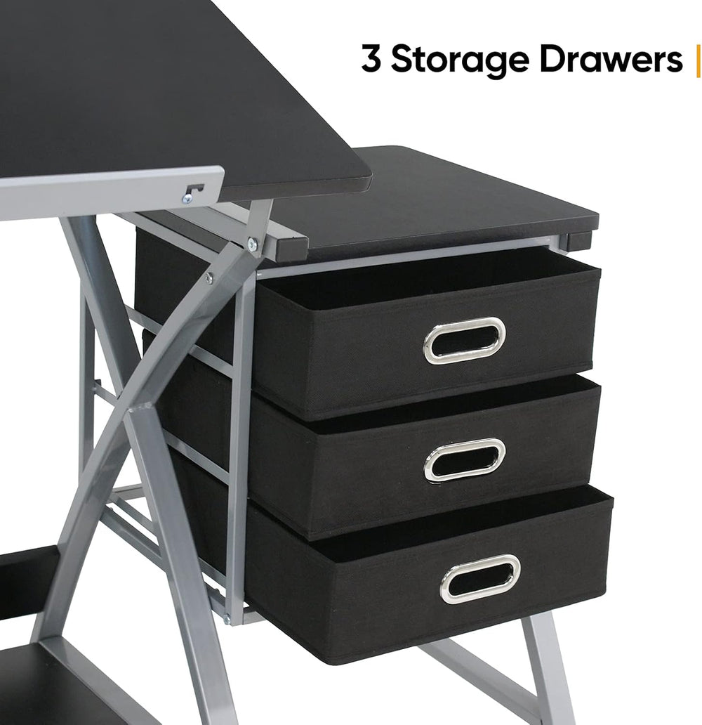 ZENY Drafting Table and Stool, Tilted Draft Table Desk w/Drawers, Artist Draw...