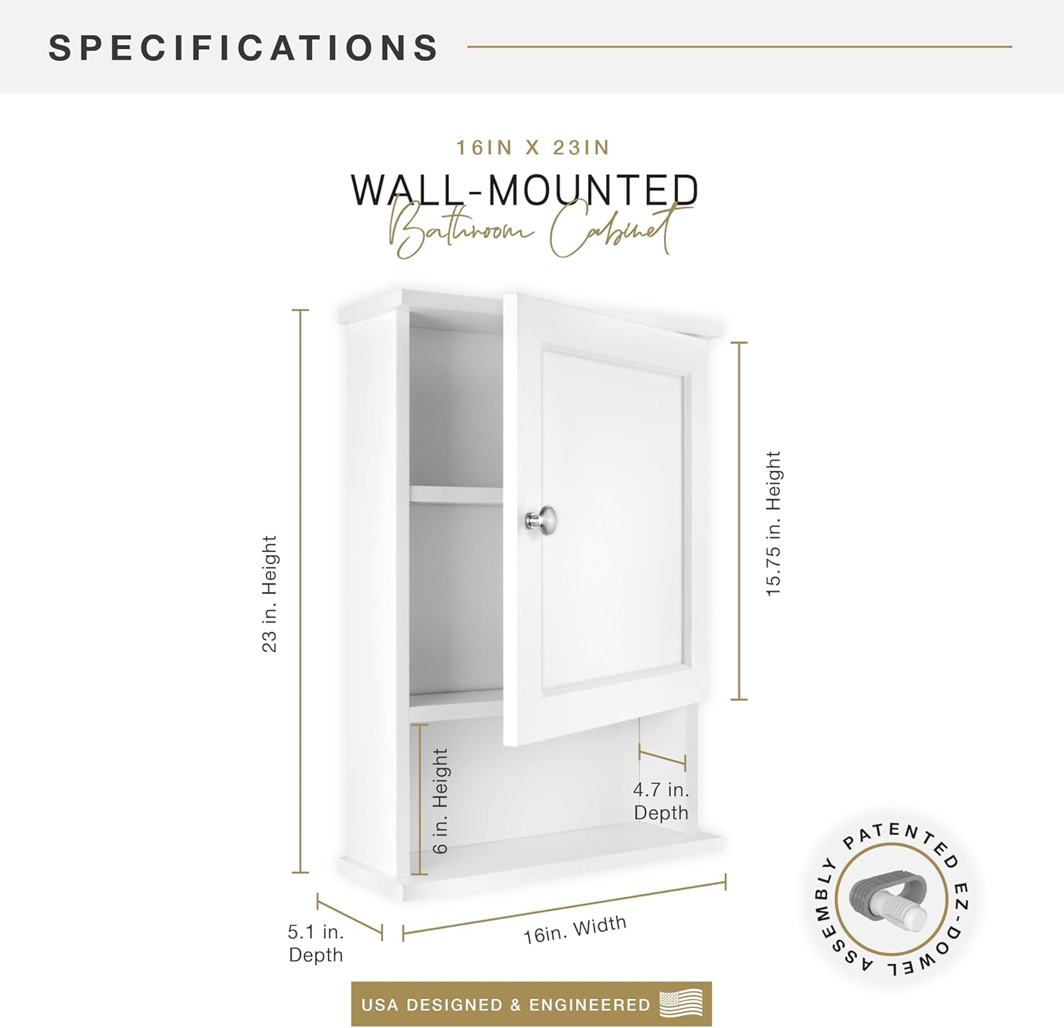 MCS 23x16 White Medicine Cabinet Organizer, Wall Mounted Bathroom Cabinet for Over-The-Toilet Storage, Bathroom Furniture & Restroom Organizer