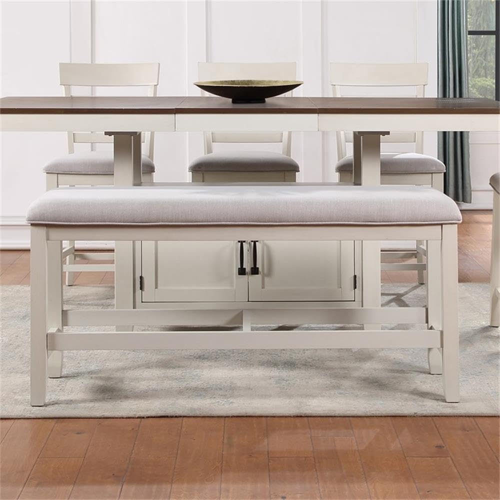Pemberly Row Farmhouse Wood Counter Bench, 54" W x 18" D x 26"...