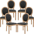 French Country Dining Chairs Set of 6, Black Kitchen & Dining Room Chairs, Faux Leather Tufted Upholstered, Wood Legs, Sillas De Comedor (PU, Black, 6Pcs)
