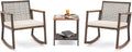 Verano Garden 3 Pieces Rocking Bistro Set, Conversation Bistro Set | Outdoor Chairs and Table Set, Wood Armrest, Soft Cushions, Small Porch Set, Balcony Set, Garden, Patio, Yard, Mix Brown