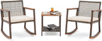 Verano Garden 3 Pieces Rocking Bistro Set, Conversation Bistro Set | Outdoor Chairs and Table Set, Wood Armrest, Soft Cushions, Small Porch Set, Balcony Set, Garden, Patio, Yard, Mix Brown