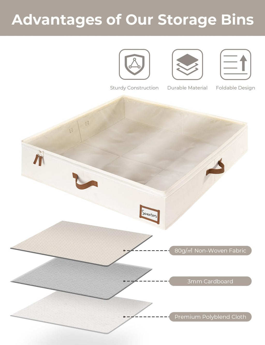 StorageWorks Underbed Storage Box, Under Bed Clothes Organizer With Sturdy Structure and Ultra Thick Fabric, 33" L x 31" W x 6 ¾ "H, 2 pack