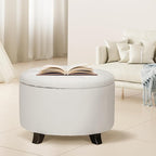 Athena Collection 24.5 Inch Small Ottoman with Storage, Round PU Leather Storage Ottoman Foot Rest with Removable Lid, Multipurpose Footstool Footrest for Livingroom, Bedroom, Dorm, White