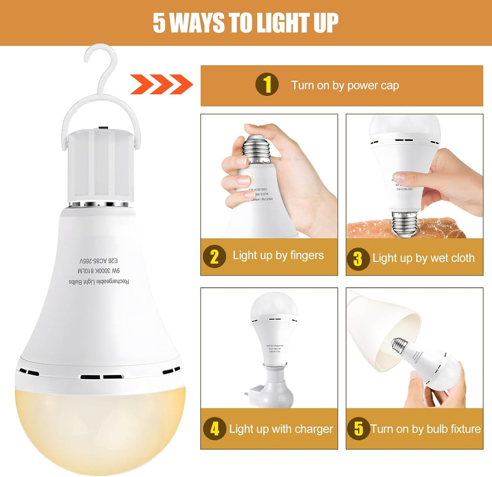 Emergency Rechargeable Bulbs 6Pk,A21 9W 60WEq,1200mAh WW for Power Cut Camp